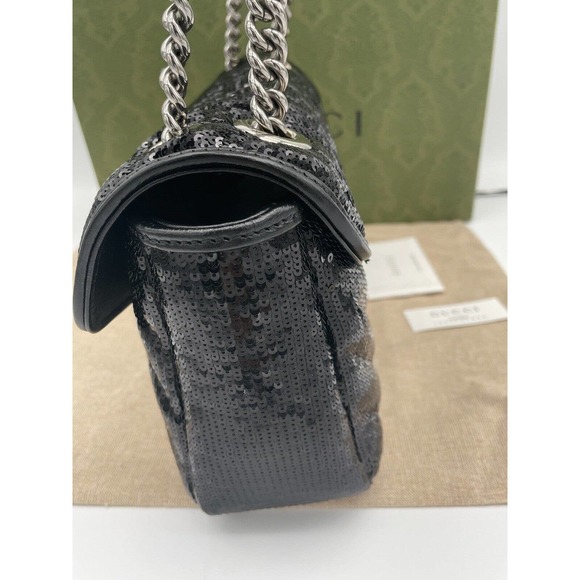 NEW GUCCI MARMONT SEQUIN LEATHER BLACK CROSSBODY SHOULDER BAG PURSE AUTH BOX! - Picture 9 of 16